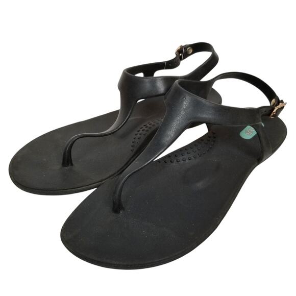 Oka B Carson Women's Black Rubber Thong T-Strap Ankle Strap Sandals Size 9 - Picture 1 of 7